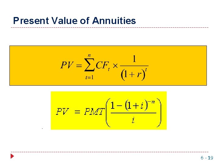 Present Value of Annuities 6 - 19 