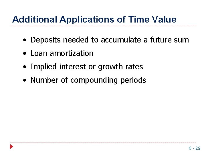 Additional Applications of Time Value • Deposits needed to accumulate a future sum •