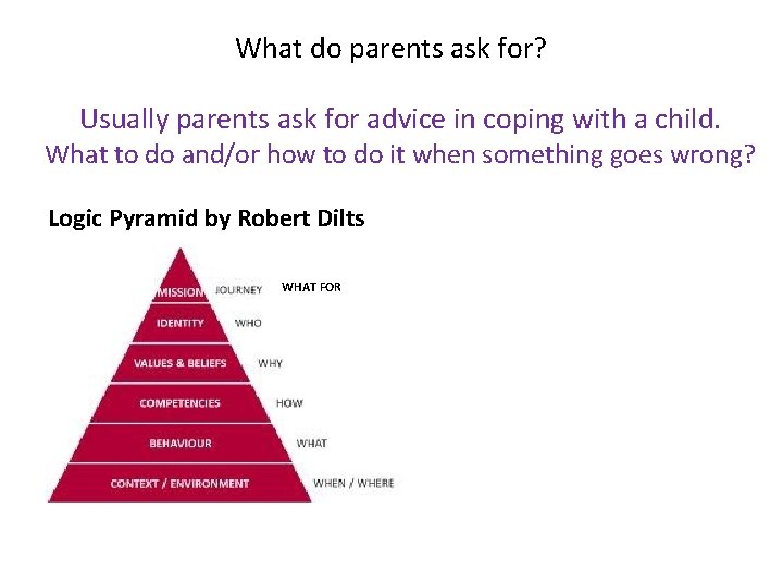 What do parents ask for? Usually parents ask for advice in coping with a What do parents ask for? Usually parents ask for advice in coping with a