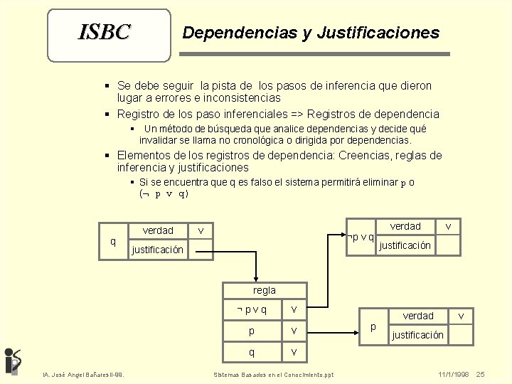 ISBC Dependencias y Justificaciones § Se debe seguir la pista de los pasos de