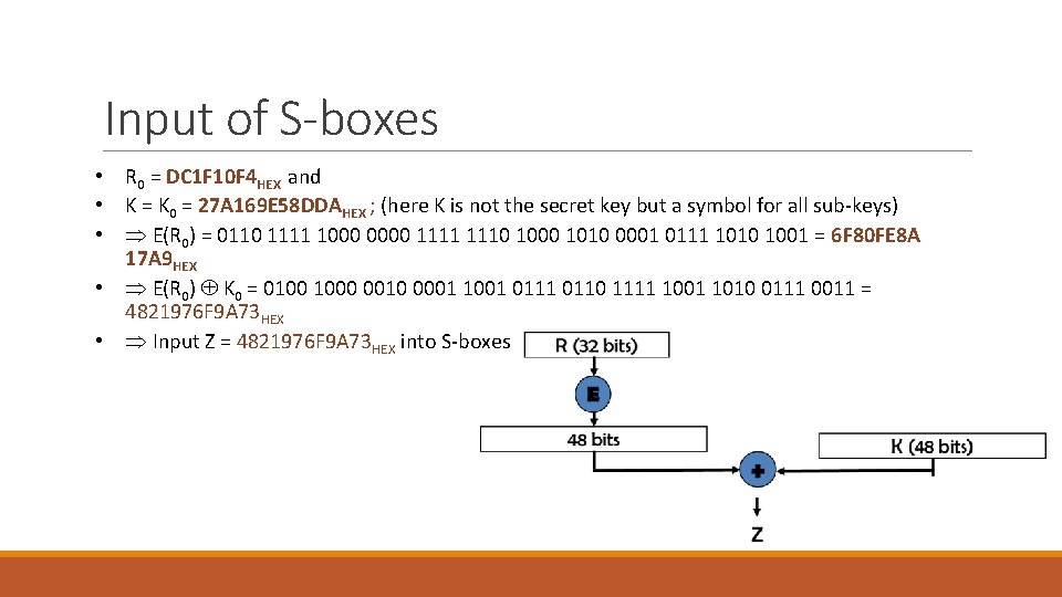 Input of S-boxes • R 0 = DC 1 F 10 F 4 HEX