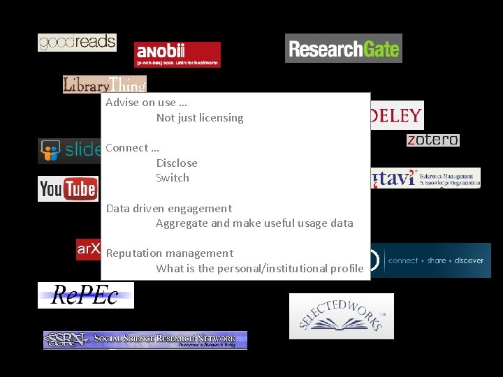 Advise on use … Not just licensing Connect … Disclose Switch Data driven engagement
