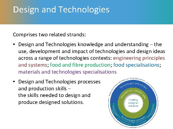 Design and Technologies Comprises two related strands: • Design and Technologies knowledge and understanding
