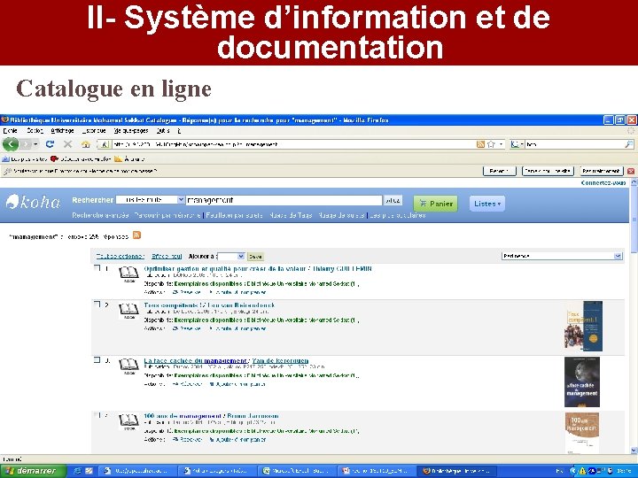 II- Système d’information et de documentation Catalogue en ligne 