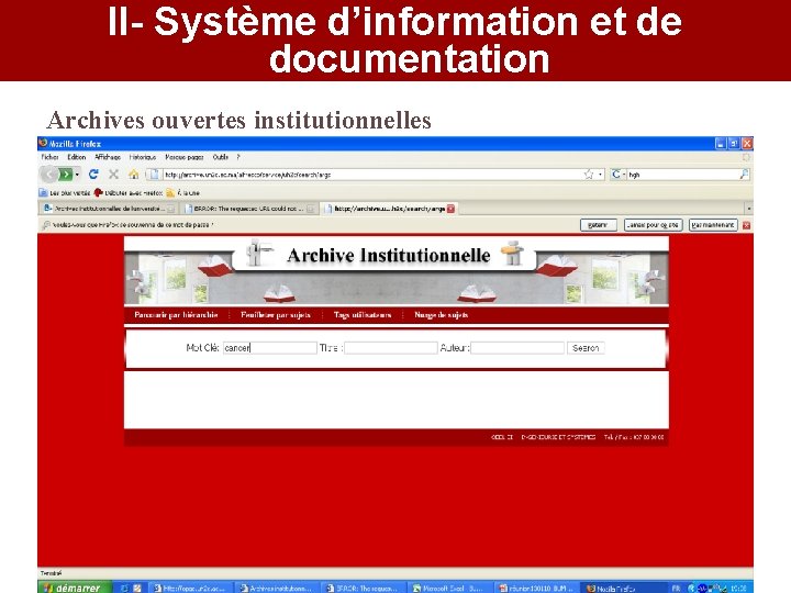 II- Système d’information et de documentation Archives ouvertes institutionnelles 