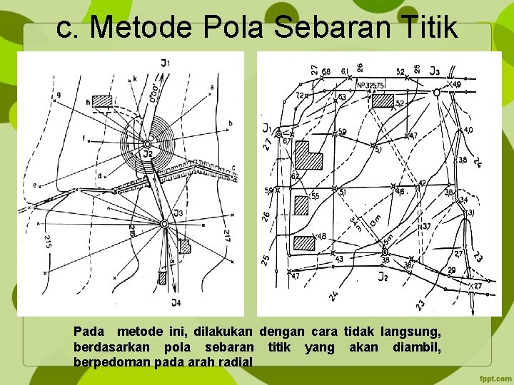 c. Metode Pola Sebaran Titik Pada metode ini, dilakukan dengan cara tidak langsung, berdasarkan