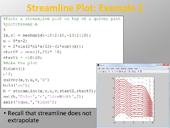 Streamline Plot: Example 2 • Recall that streamline does not extrapolate Streamline Plot: Example 2 • Recall that streamline does not extrapolate