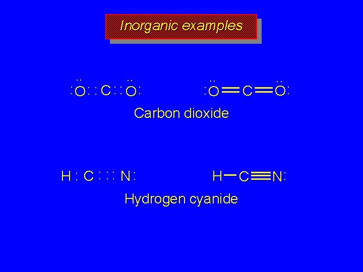 Inorganic examples. . . : O: : C : : O C Carbon dioxide