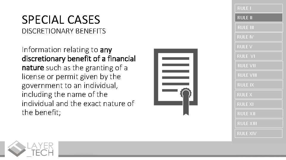 SPECIAL CASES DISCRETIONARY BENEFITS Information relating to any discretionary benefit of a financial nature