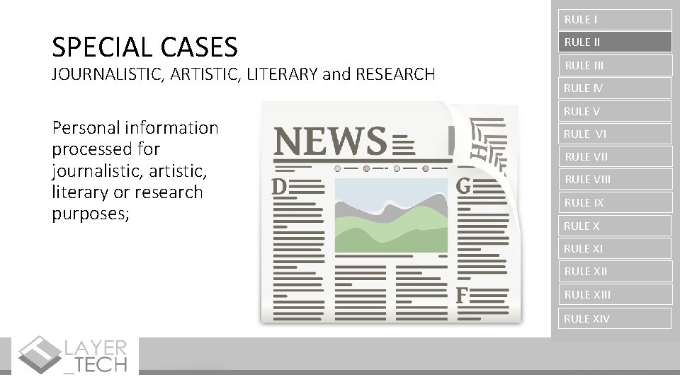 SPECIAL CASES JOURNALISTIC, ARTISTIC, LITERARY and RESEARCH Personal information processed for journalistic, artistic, literary