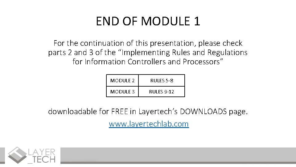 END OF MODULE 1 For the continuation of this presentation, please check parts 2