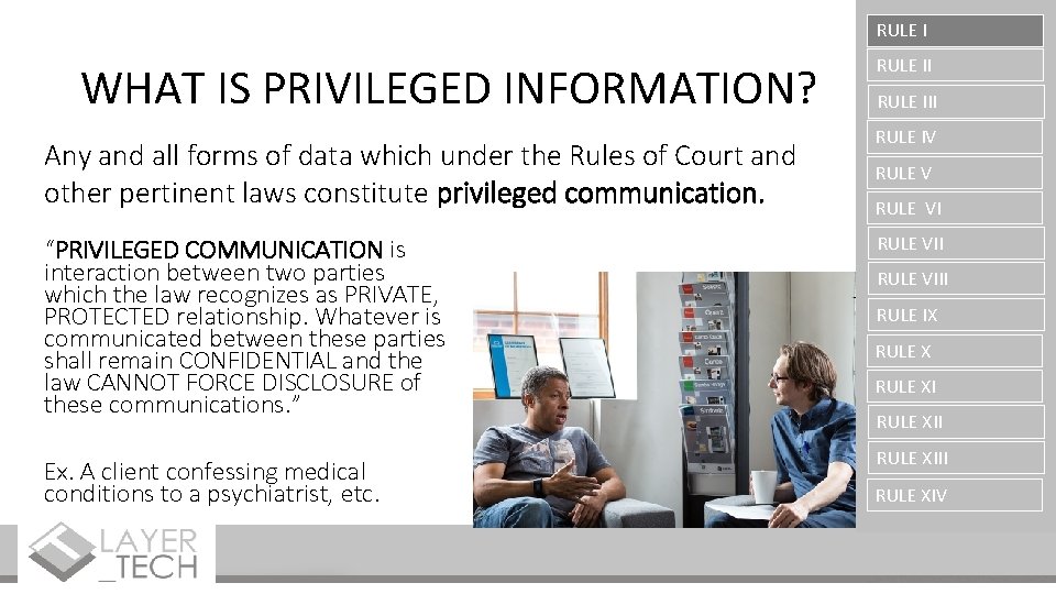RULE I WHAT IS PRIVILEGED INFORMATION? Any and all forms of data which under