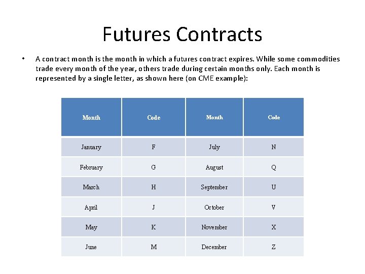 Futures Contracts • A contract month is the month in which a futures contract