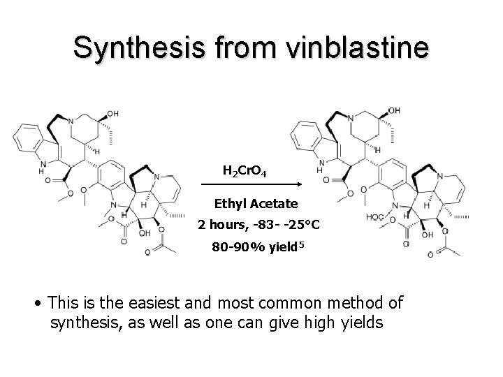 Synthesis from vinblastine H 2 Cr. O 4 Ethyl Acetate 2 hours, -83 -