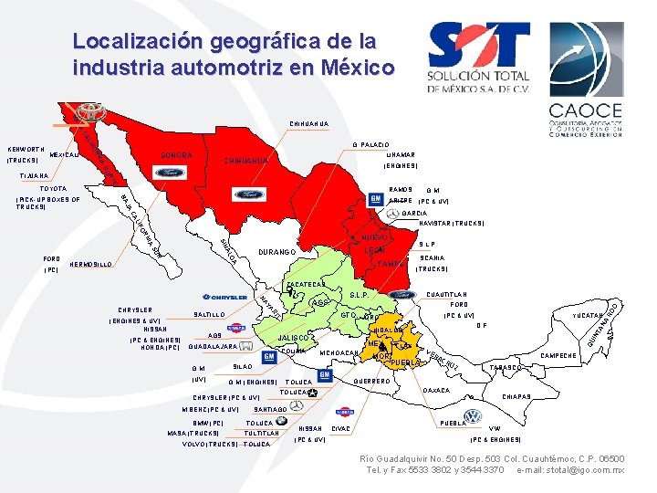 Localización geográfica de la industria automotriz en México BA JA CHIHUAHUA LIF CA LINAMAR