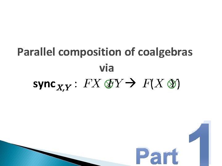 Parallel composition of coalgebras via sync X, Y : FX FY F(X Y) Part