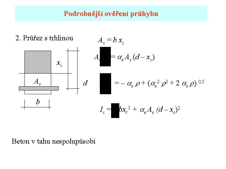 Podrobnější ověření průhybu 2. Průřez s trhlinou Ac = b xc Ac xc As