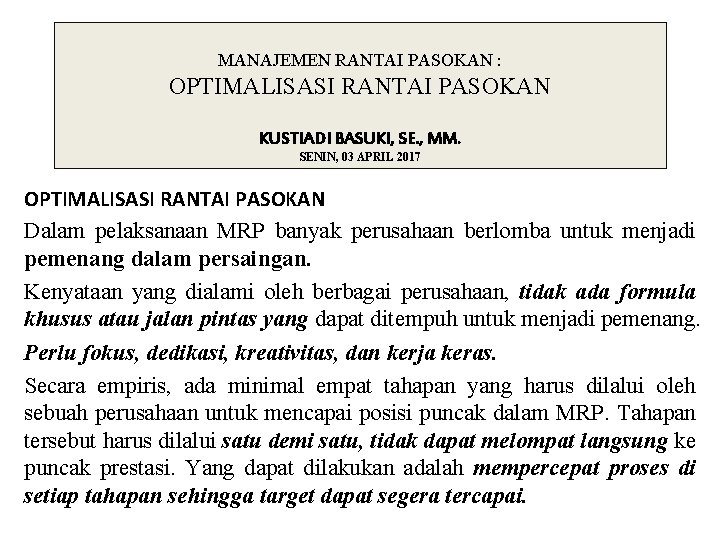 Manajemen Rantai Pasokan Optimalisasi Rantai Pasokan Kustiadi Basuki