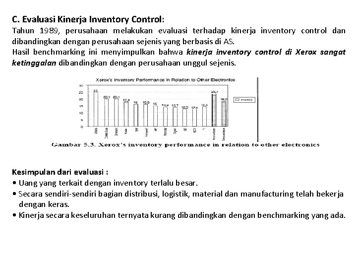 C. Evaluasi Kinerja Inventory Control: Tahun 1989, perusahaan melakukan evaluasi terhadap kinerja inventory control