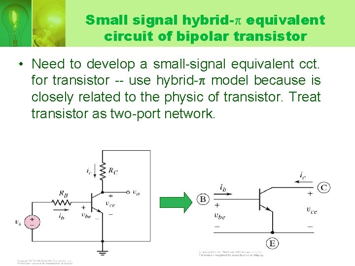 Small signal hybrid- equivalent circuit of bipolar transistor • Need to develop a small-signal