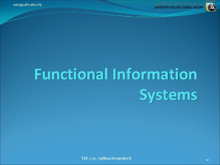 wan@udm. edu. my Functional Information Systems TKF 2263 Aplikasi Komputer II 12 
