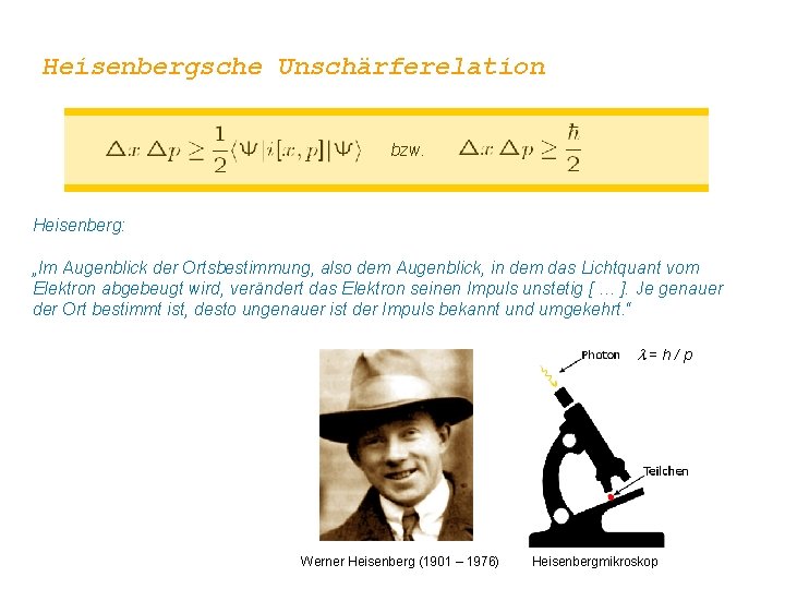 Heisenbergsche Unschärferelation bzw. Heisenberg: „Im Augenblick der Ortsbestimmung, also dem Augenblick, in dem das