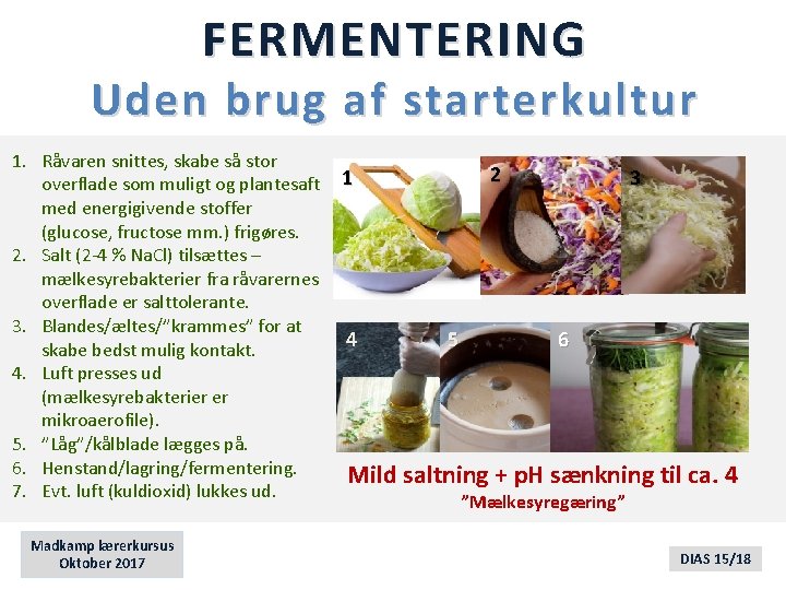 FERMENTERING Uden brug af starterkultur 1. Råvaren snittes, skabe så stor overflade som muligt