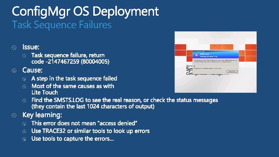 Task Sequence Failures  Task Sequence Failures