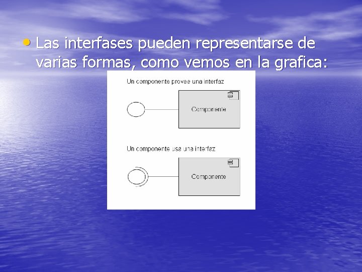  • Las interfases pueden representarse de varias formas, como vemos en la grafica: