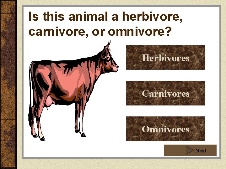 Is this animal a herbivore, carnivore, or omnivore? Herbivores Carnivores Omnivores Next 