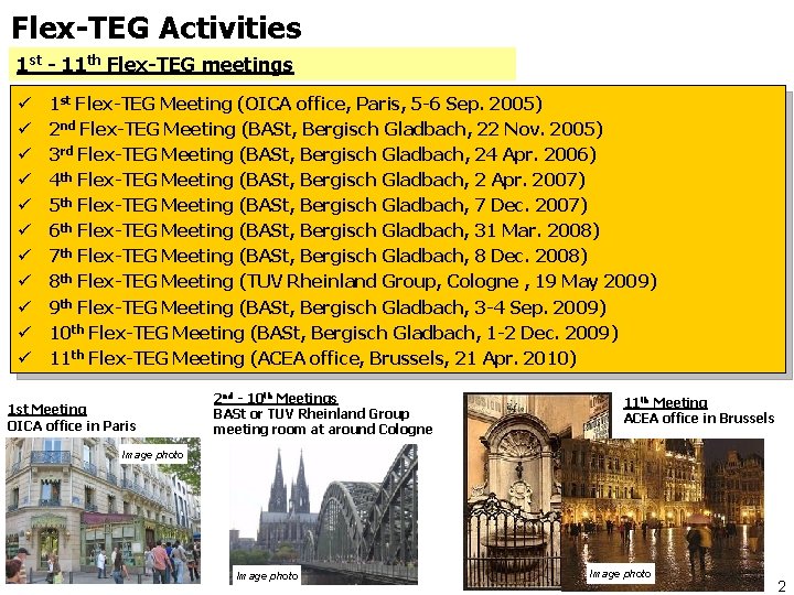 Flex-TEG Activities 1 st - 11 th Flex-TEG meetings ü ü ü 1 st