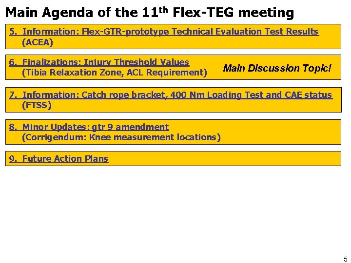 Main Agenda of the 11 th Flex-TEG meeting 5. Information: Flex-GTR-prototype Technical Evaluation Test
