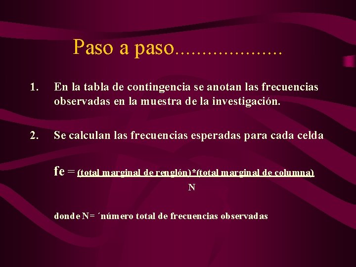 Paso a paso. . . . . 1. En la tabla de contingencia se