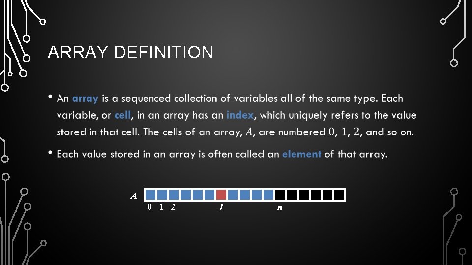 ARRAY DEFINITION • A 0 1 2 i n 