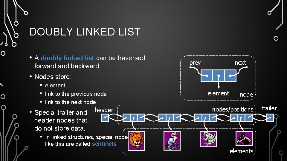 DOUBLY LINKED LIST • A doubly linked list can be traversed forward and backward