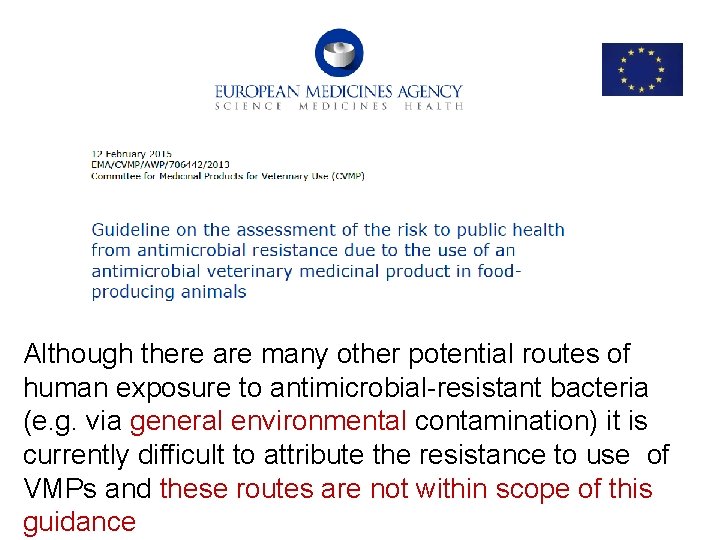 Although there are many other potential routes of human exposure to antimicrobial-resistant bacteria (e.
