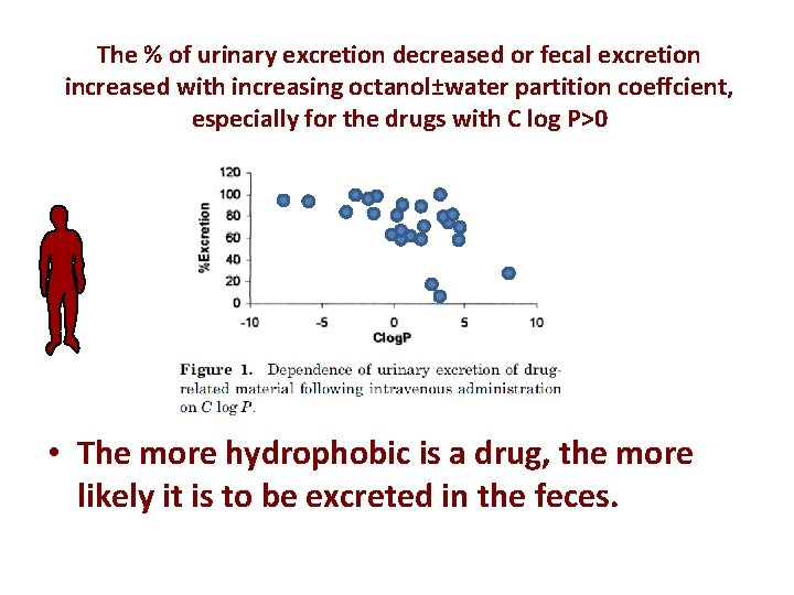 The % of urinary excretion decreased or fecal excretion increased with increasing octanol±water partition