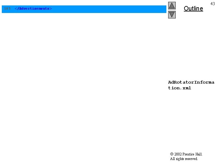 105 </Advertisements> Outline 43 Ad. Rotator. Informa tion. xml 2002 Prentice Hall. All rights