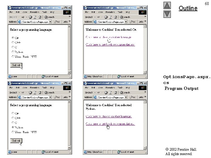 Outline 68 Options. Page. aspx. cs Program Output 2002 Prentice Hall. All rights reserved.