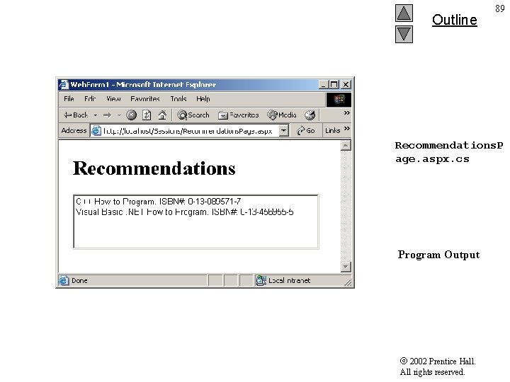 Outline 89 Recommendations. P age. aspx. cs Program Output 2002 Prentice Hall. All rights