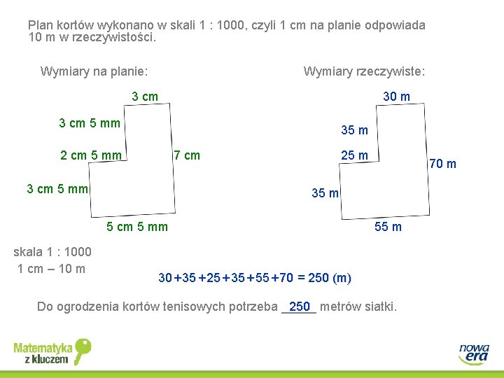 Plan kortów wykonano w skali 1 : 1000, czyli 1 cm na planie odpowiada