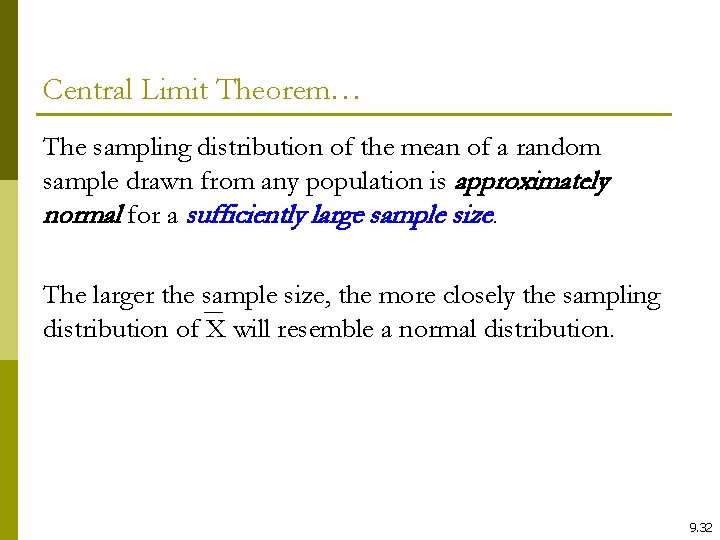 Central Limit Theorem… The sampling distribution of the mean of a random sample drawn