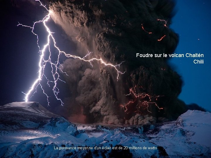 Foudre sur le volcan Chaitén Chili La puissance moyenne d'un éclair est de 20
