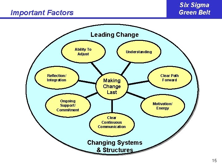 Six Sigma Green Belt Important Factors Leading Change Ability To Adjust Reflection/ Integration Understanding