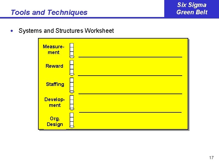 Tools and Techniques Six Sigma Green Belt · Systems and Structures Worksheet Measurement Reward