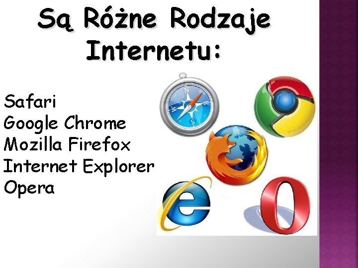 Są Różne Rodzaje Internetu: Safari Google Chrome Mozilla Firefox Internet Explorer Opera 