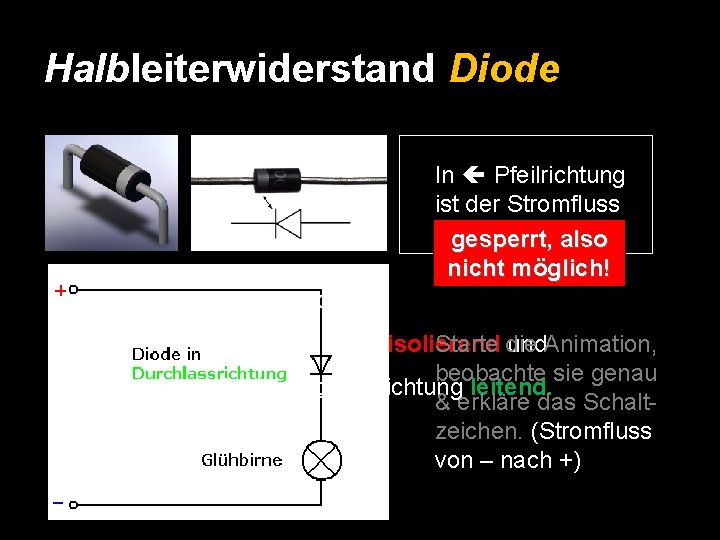 Halbleiterwiderstand Diode In Pfeilrichtung ist der Stromfluss gesperrt, also nicht möglich! ? Dioden sind…