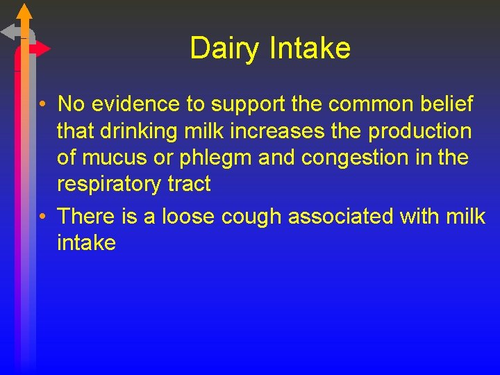 Dairy Intake • No evidence to support the common belief that drinking milk increases