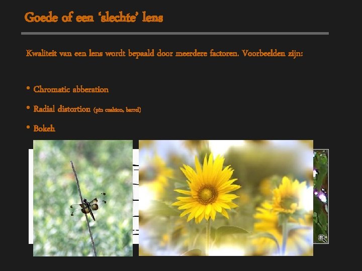Goede of een ‘slechte’ lens Kwaliteit van een lens wordt bepaald door meerdere factoren.