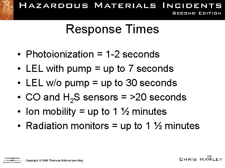 Response Times • • • Photoionization = 1 -2 seconds LEL with pump =